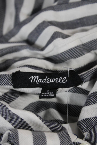 Madewell Womens Collared Striped Viscose Short Sleeve Button-Up Top Size S
