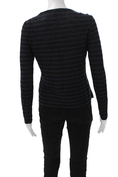 Frame Shirt Womens Black Linen Striped Long Sleeve T-Shirt Size S