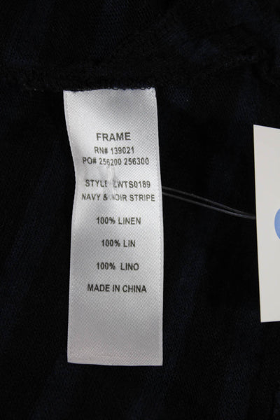 Frame Shirt Womens Black Linen Striped Long Sleeve T-Shirt Size S