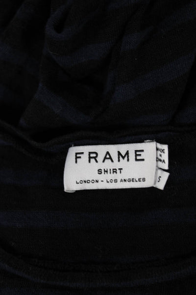 Frame Shirt Womens Black Linen Striped Long Sleeve T-Shirt Size S