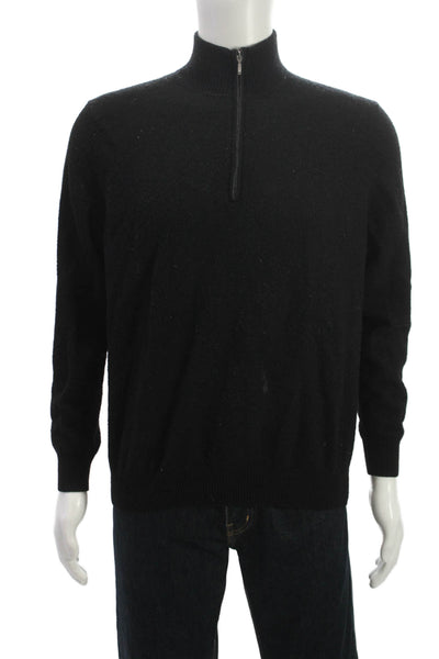 Neiman Marcus Mens Cashmere Mock Neck Pullover Sweater Black Long Sleeve Size L