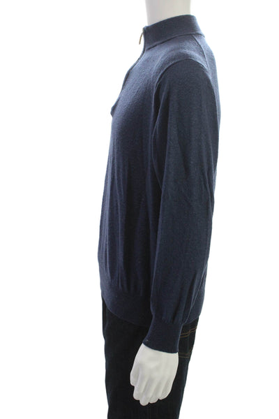 Peter Millar Mens Pullover Sweater Blue Merino Mock Neck Long Sleeve Size L