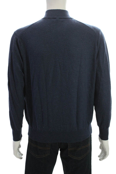Peter Millar Mens Pullover Sweater Blue Merino Mock Neck Long Sleeve Size L