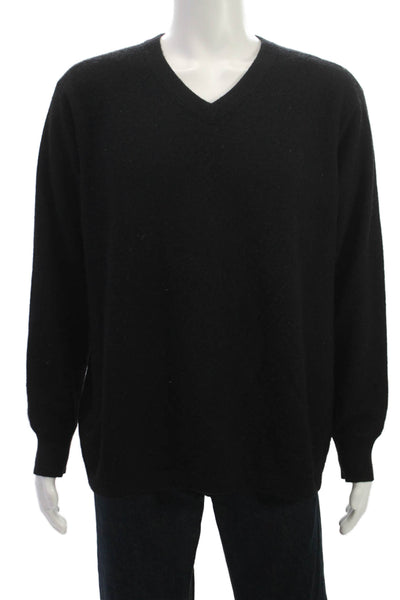 SCP Mens Pullover Sweater Black V-Neck 100% Cashmere Long Sleeve Size L