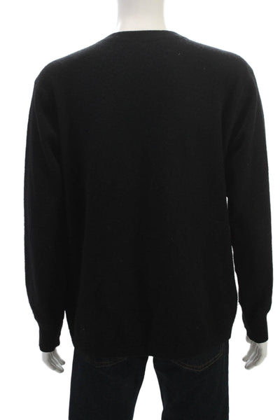 SCP Mens Pullover Sweater Black V-Neck 100% Cashmere Long Sleeve Size L