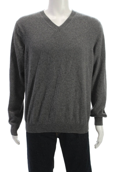 Neiman Marcus Mens Gray 100% Cashmere V-Neck Pullover Long Sleeve Size L