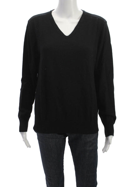Theory Womens Black Merino Wool V Neck Pullover Long Sleeve Size XL