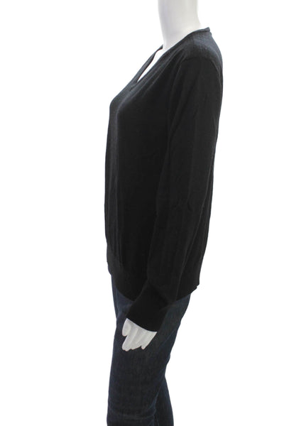 Theory Womens Black Merino Wool V Neck Pullover Long Sleeve Size XL