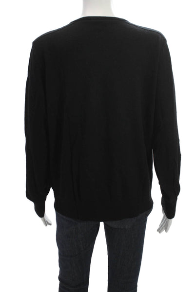 Theory Womens Black Merino Wool V Neck Pullover Long Sleeve Size XL