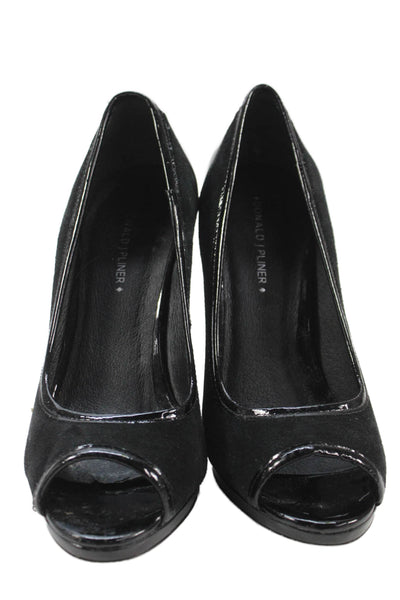 Donald J Pliner Womens Suede Peep Toe High Heels Pump Shoes Black Size 8M