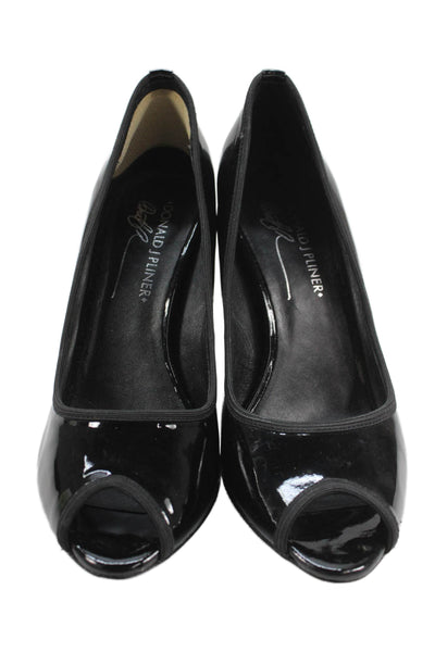 Donald J Pliner Womens Shiny Leather Peep Toe Pumps Shoes Black Size 7.5M