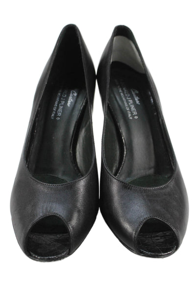Donald J Pliner Womens Leather Peep Toe High Heels Pumps Shoes Black Size 7.5B