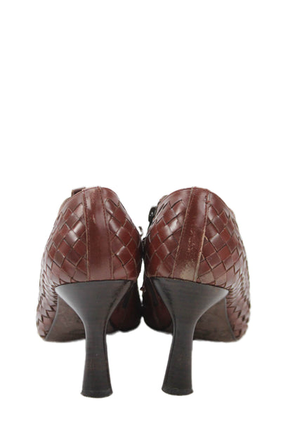 Donald J Pliner Womens Woven Leather Zip Pointed Toe Bootie Shoes Brown Sz 7.5M