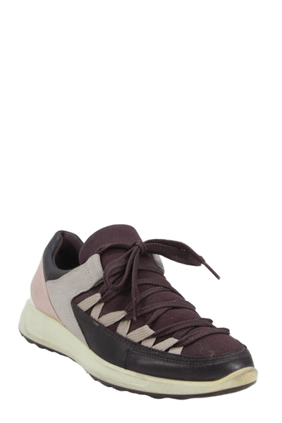 ECCO Womens Leather Color Block Lace Up Sneakers Shoes Brown Size 7