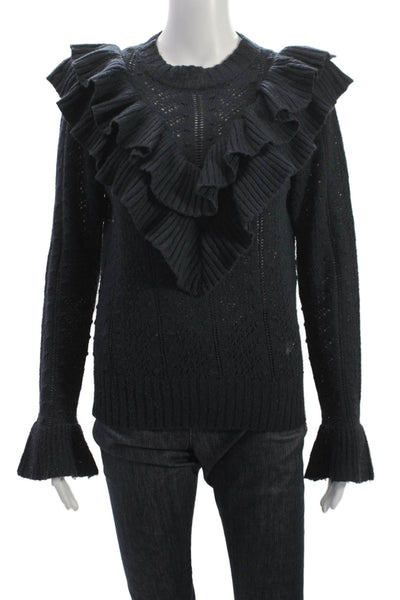 Tularosa Womens Black Pullover Sweater Acrylic Round Neck Long Sleeve Size XS