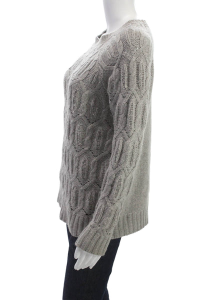 Skull Cashmere Women Pullover Sweater Gray Crew Neck Long Sleeve Size XS