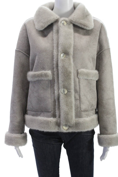 Repeat Luxury Womens Basic Jacket Gray Button Long Sleeve Polyester Size 2XS