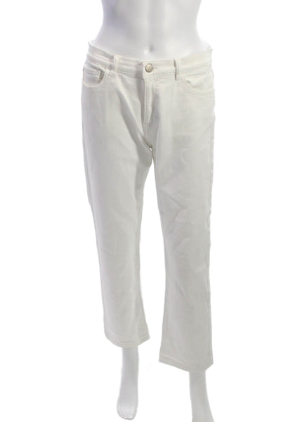 DL1961 Women Straight Jeans White High Rise Cotton Blend Size 18