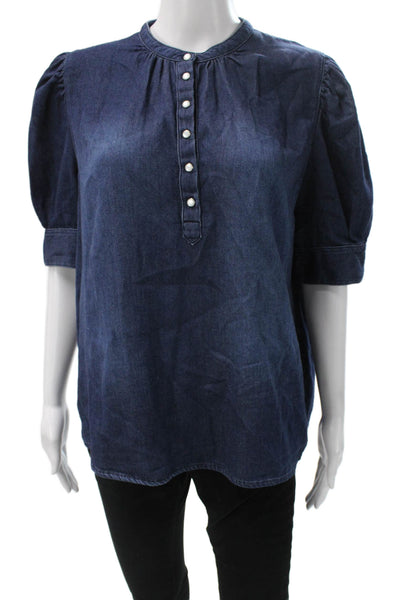 Ba&Sh Womens Basic Cotton Henley Button Short Sleeve Blouse Size 6