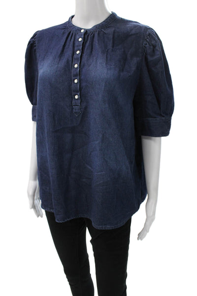 Ba&Sh Womens Basic Cotton Henley Button Short Sleeve Blouse Size 6
