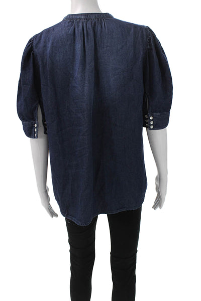 Ba&Sh Womens Basic Cotton Henley Button Short Sleeve Blouse Size 6