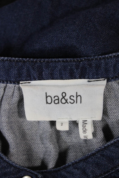 Ba&Sh Womens Basic Cotton Henley Button Short Sleeve Blouse Size 6