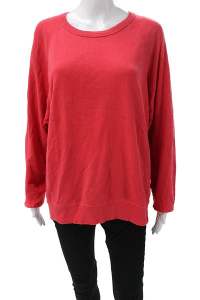 Leallo Women Red Cotton Pullover Sweatshirt Round Neck Long Sleeve Size L