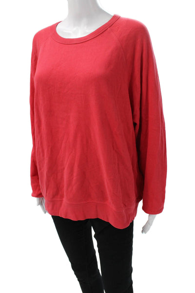 Leallo Women Red Cotton Pullover Sweatshirt Round Neck Long Sleeve Size L