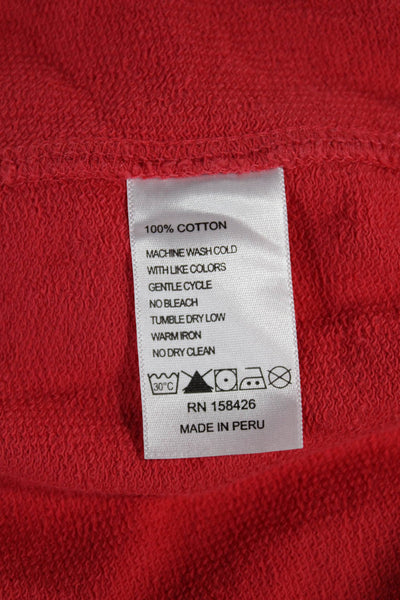 Leallo Women Red Cotton Pullover Sweatshirt Round Neck Long Sleeve Size L