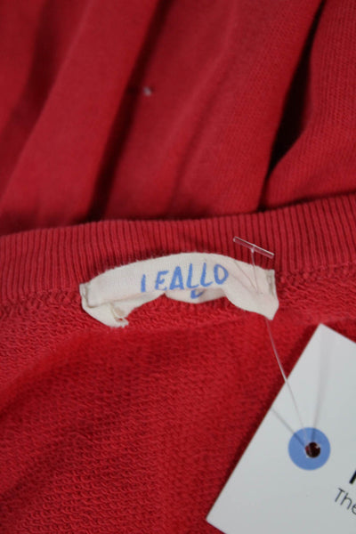Leallo Women Red Cotton Pullover Sweatshirt Round Neck Long Sleeve Size L