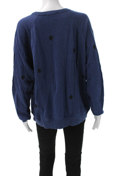 Leallo Women Blue Cotton Scoopneck Heart Pullover Sweatshirt Long Sleeve Size L