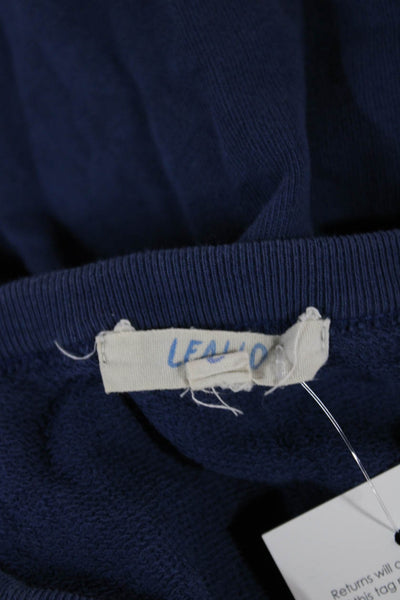 Leallo Women Blue Cotton Scoopneck Heart Pullover Sweatshirt Long Sleeve Size L