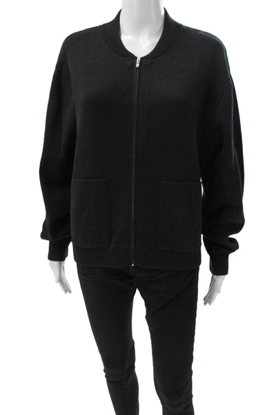 White + Warren Womens Bomber Jacket Black 83% Organic Cotton Size M