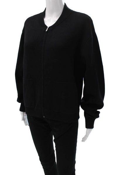 White + Warren Womens Bomber Jacket Black 83% Organic Cotton Size M