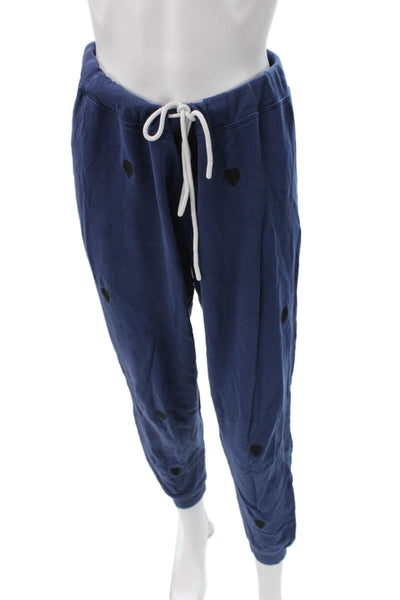 Leallo Womens Blue Heart Jogger Pants Cotton Drawstring Fall Size M
