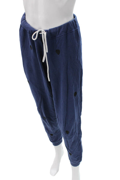 Leallo Womens Blue Heart Jogger Pants Cotton Drawstring Fall Size M