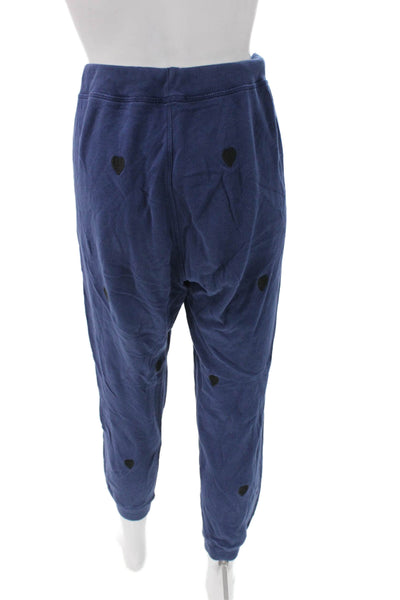 Leallo Womens Blue Heart Jogger Pants Cotton Drawstring Fall Size M