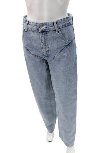 Zara Womens High Rise Mom Jeans Blue Button 100% Cotton Size 2