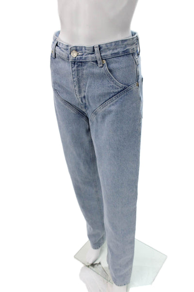 Zara Womens High Rise Mom Jeans Blue Button 100% Cotton Size 2