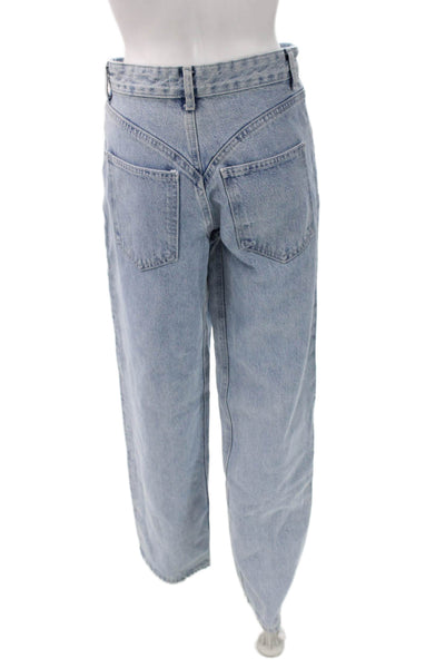 Zara Womens High Rise Mom Jeans Blue Button 100% Cotton Size 2