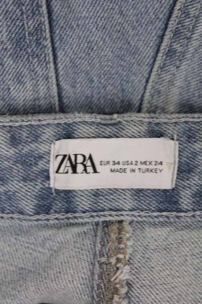 Zara Womens High Rise Mom Jeans Blue Button 100% Cotton Size 2