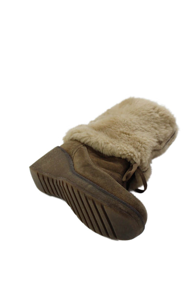 C La Canadienne Womens Suede Cuffed Wedge Heel Ankle Boots Brown Size 6