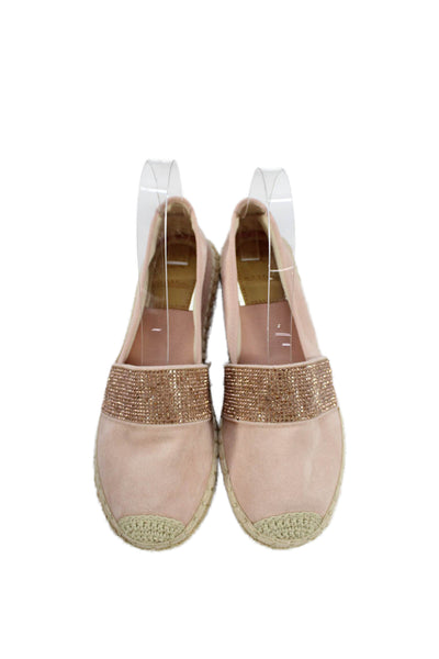 Bella Marie Womens Suede Espadrille Crystal Embellished Loafers Shoes Pink Sz 6