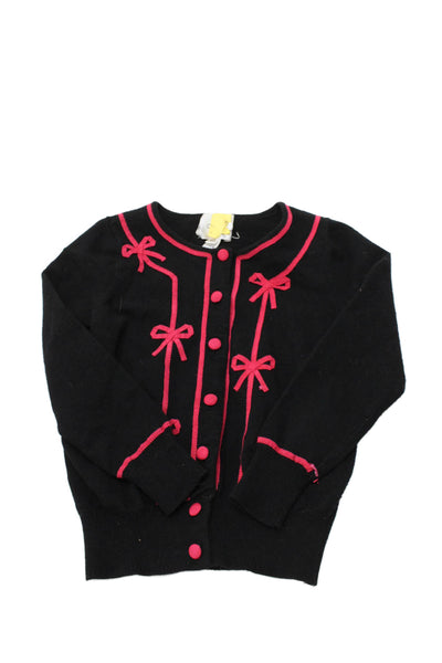Milly Girls Long Sleeve Bow Detail Button-Down Cardigan Sweater Black Size 4-5