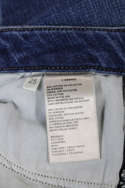 L'Agence Women Straight Jeans Blue Button Cotton Size 25