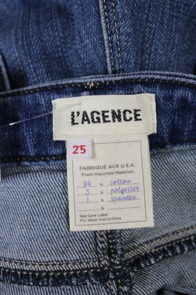 L'Agence Women Straight Jeans Blue Button Cotton Size 25