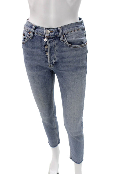 Re/Done Women Cropped Blue Jeans Mid Rise 27 Inseam Cotton Blend Size 25