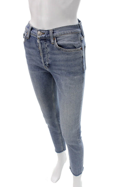 Re/Done Women Cropped Blue Jeans Mid Rise 27 Inseam Cotton Blend Size 25