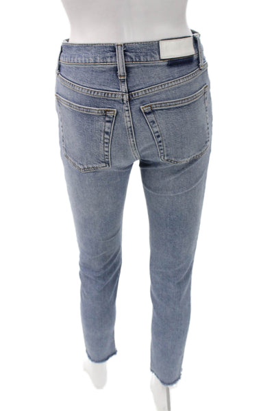 Re/Done Women Cropped Blue Jeans Mid Rise 27 Inseam Cotton Blend Size 25