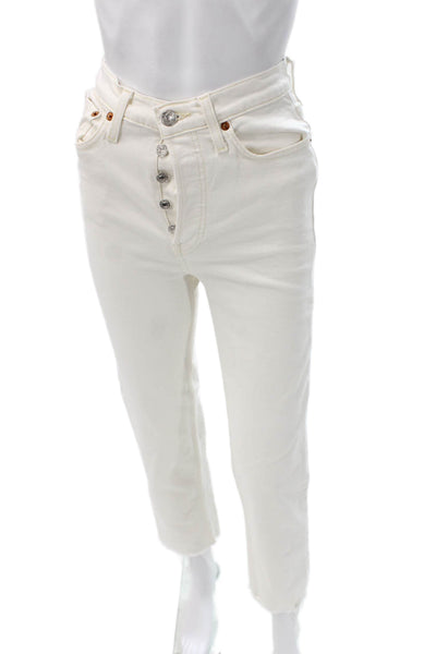 Re/Done Women Straight Jeans White High Rise Button Size 25